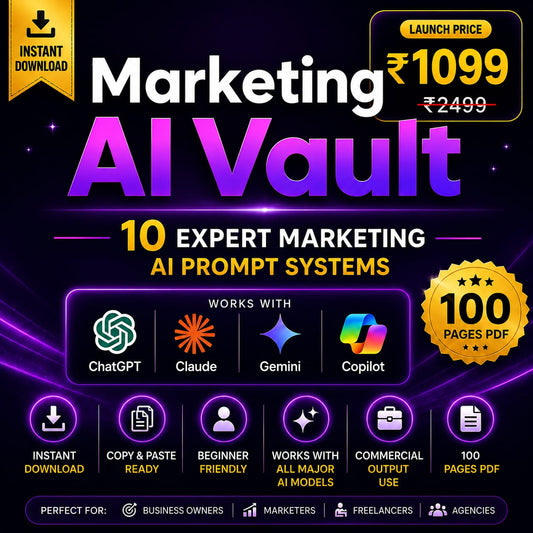Marketing AI Vault – 10 Expert AI Prompt Systems (100+ Pages PDF)