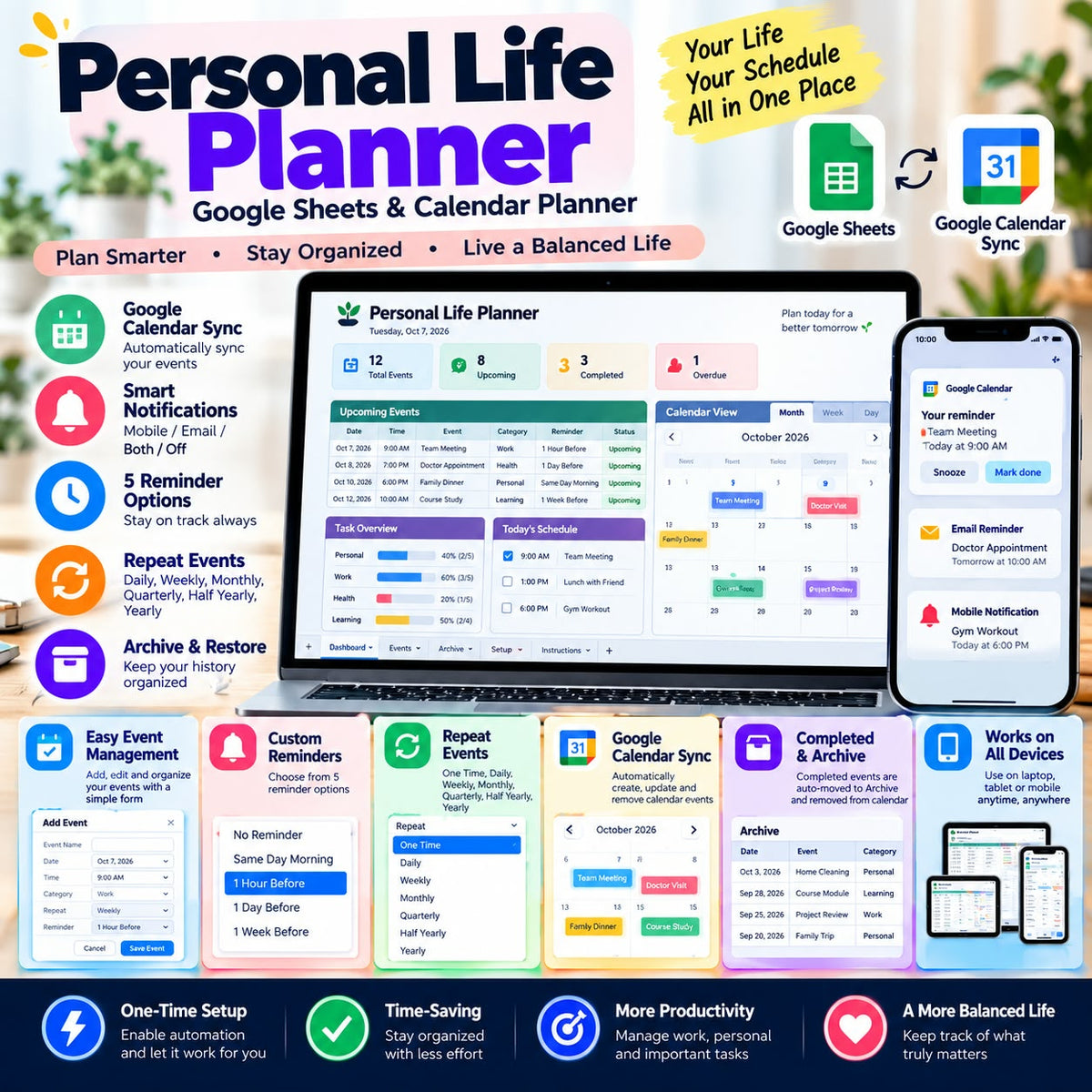 Personal Life Planner - Google Sheets & Calendar Planner