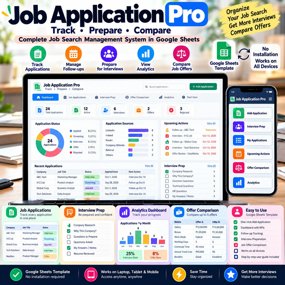 Job Application Pro - Job Search Tracker, Interview Prep & Offer Comparison
